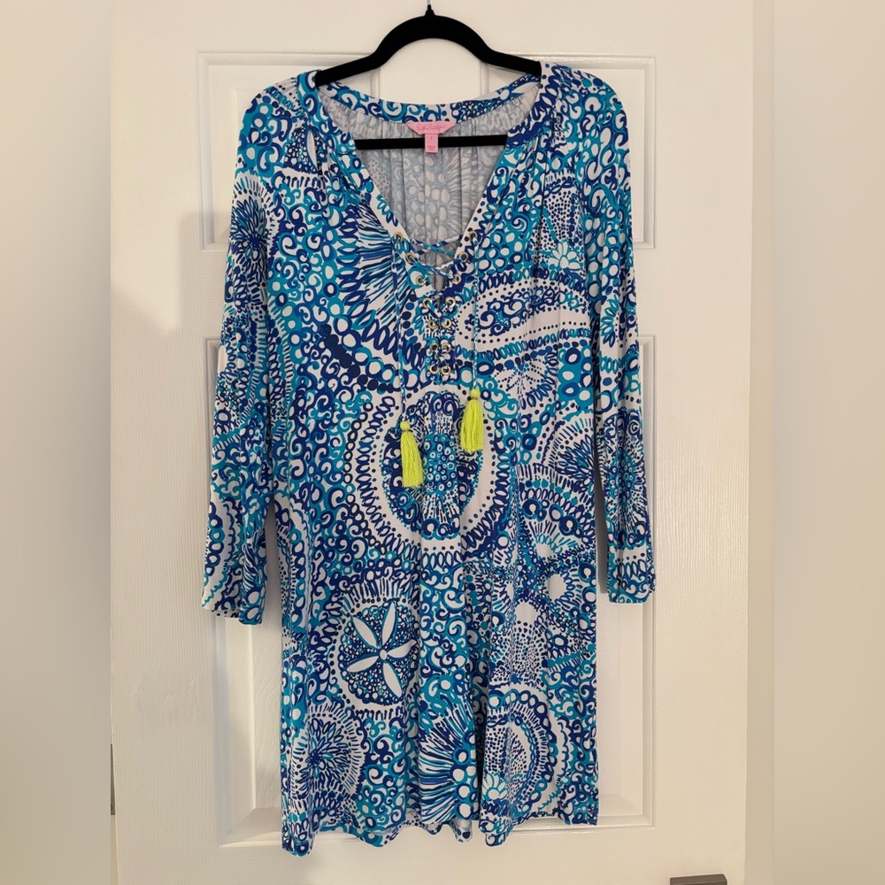 Lilly Pulitzer swing dress/tunic lace-up front with neon tassels $138 - Small